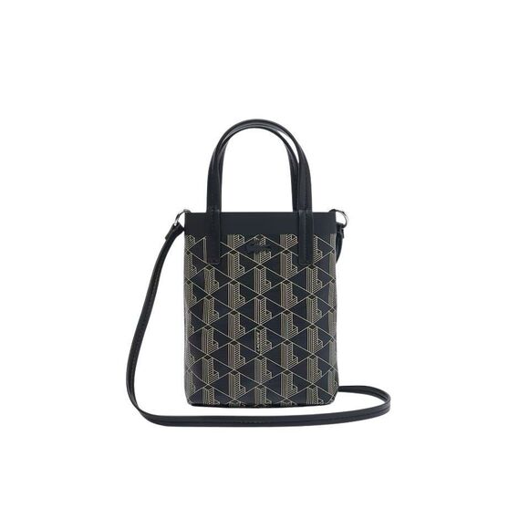 Lacoste Zely Mini Tote with Pouch - Black & Gray, Coated Canvas Crossbody Bag, - Picture 4 of 5
